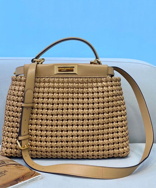 Fendi Peekaboo Medium Braided Leather Bag 8BN210 Coffee